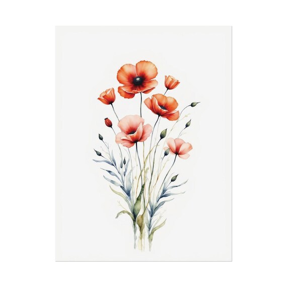 Minimalist Red Poppy Watercolor Print Still Life Wildflowers Painting Poppies Artwork Floral Wall Art Flowers 117