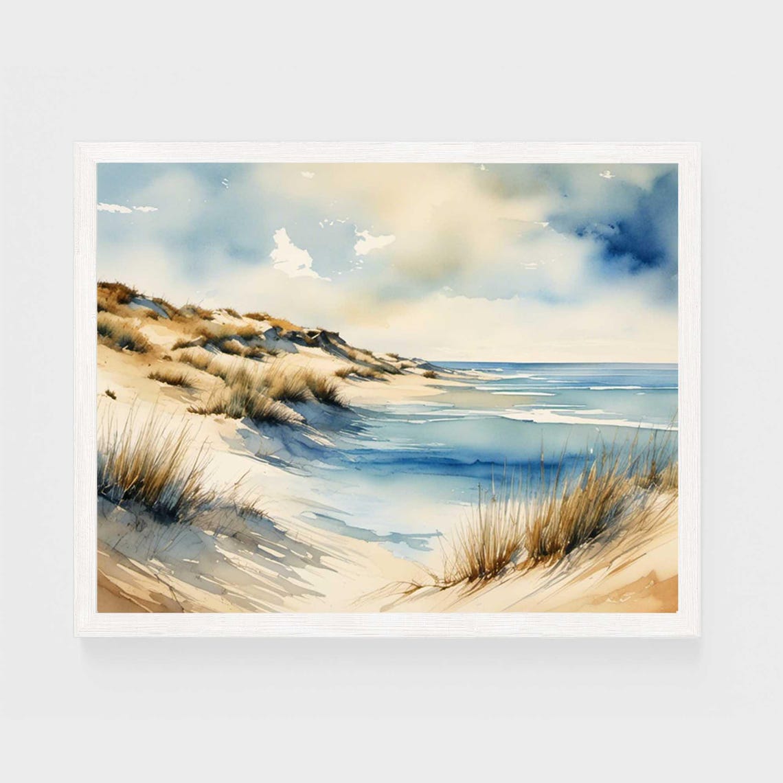 Morning Beach Path Watercolor Dune Grass Golden Light Ocean Poster