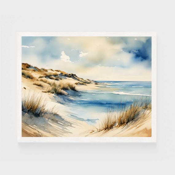 Sand Dunes Coastal Watercolor Print Beach Painting Poster Ocean Seascape Art House Wall Decor