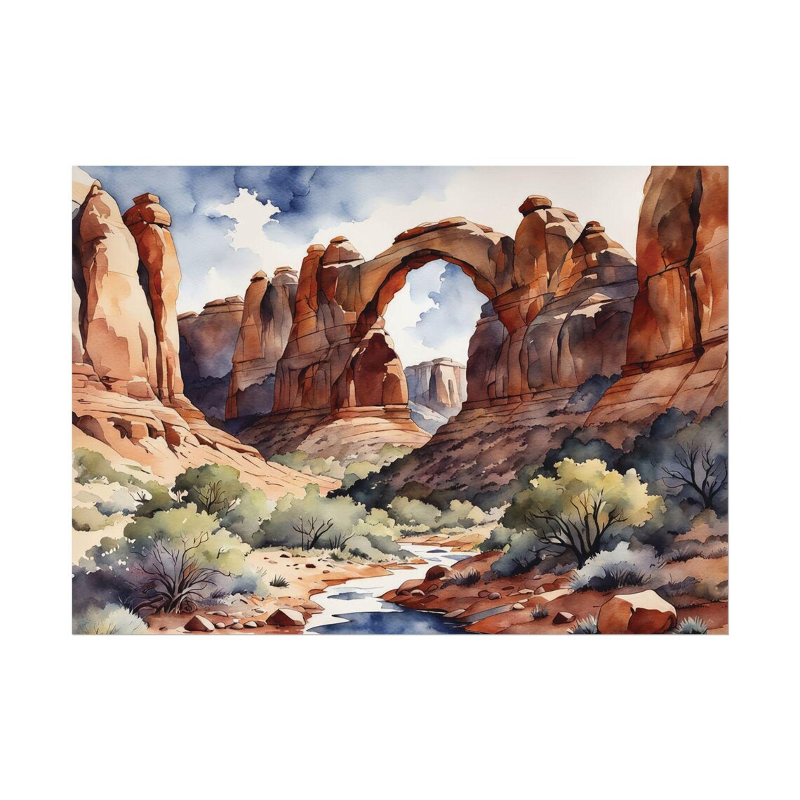 Arches National Park Watercolor Art Print, Utah Landscape