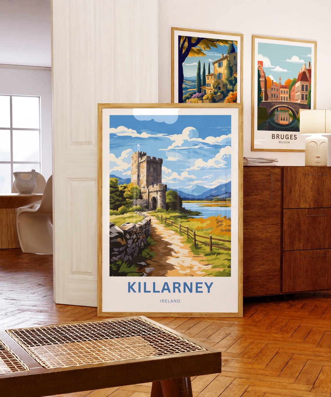 Killarney Ireland Castle Tower Lakeside Green Scenic Travel Poster - Image 5