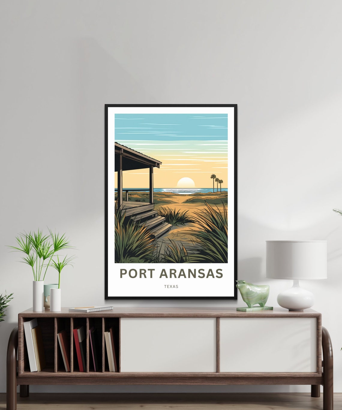 Port Aransas Texas Beach House Dunes Sunset Ocean Personalized Poster - Image 2