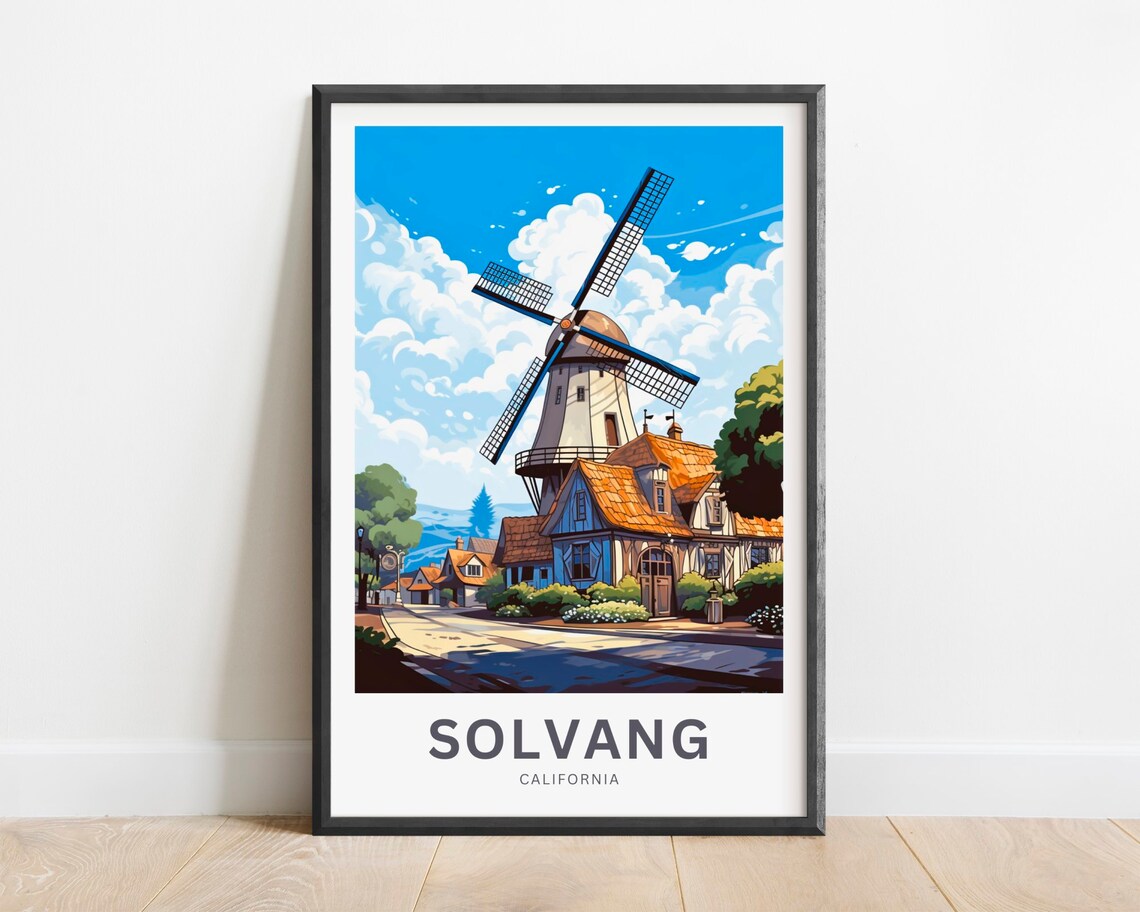 Solvang California Historic Danish Windmill Village Travel Poster