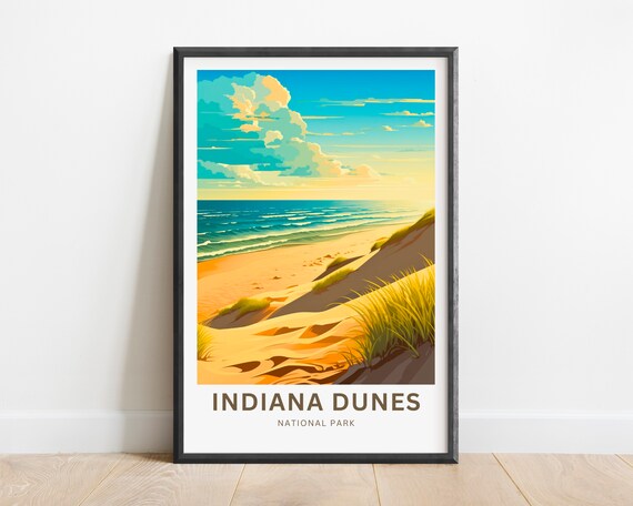 Indiana Dunes National Park Dunes Sunset Surf Golden Travel Poster
