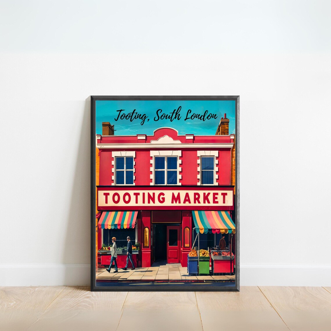 Tooting South London Colorful Market Street Scene Travel Art Poster