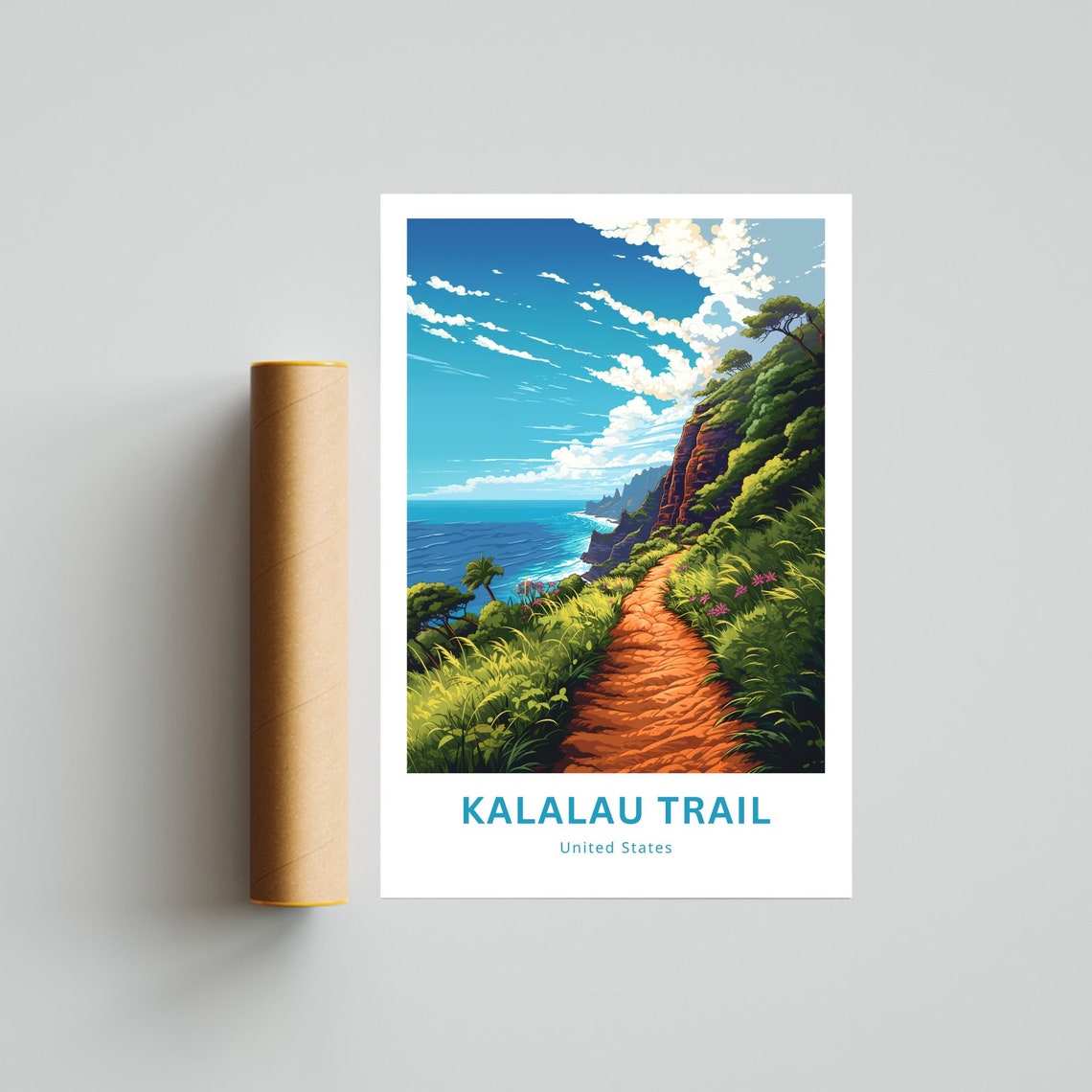 Kalalau Trail United States Red Cliff Coastal Path Hike Poster - Image 4