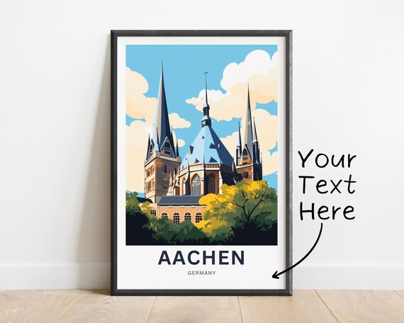 Aachen Germany Cathedral Travel Poster Gothic Spires Landmark Art