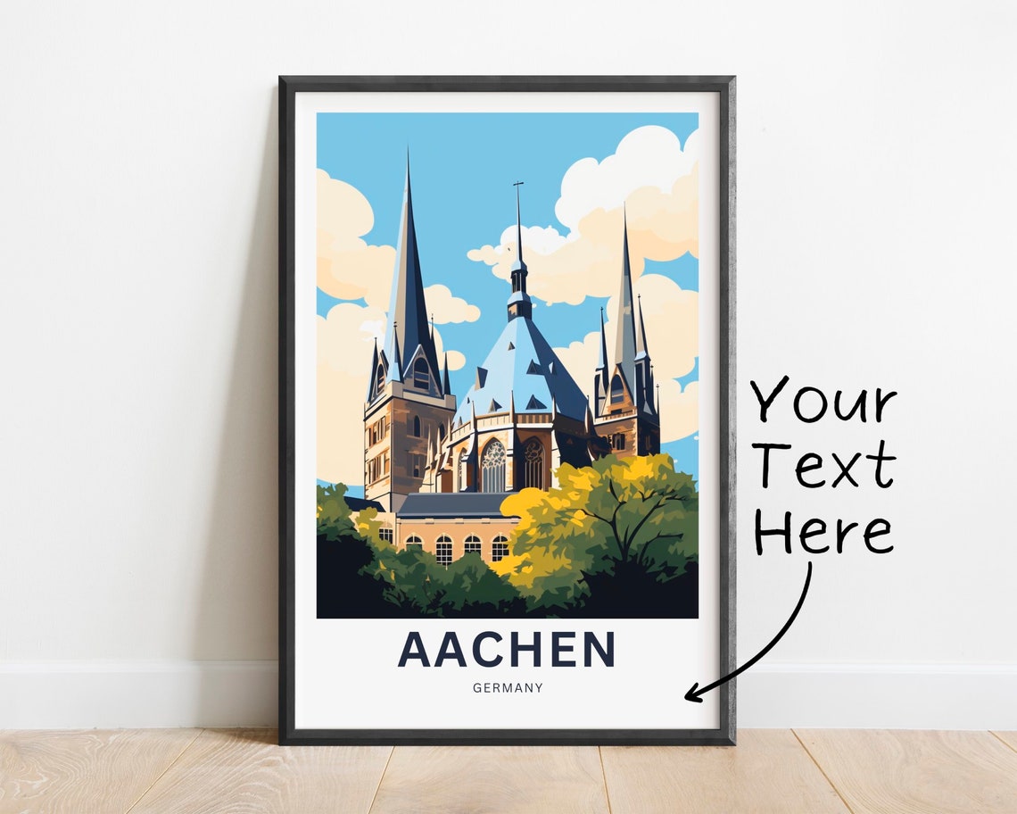 Aachen Germany Cathedral Travel Poster Gothic Spires Landmark Art