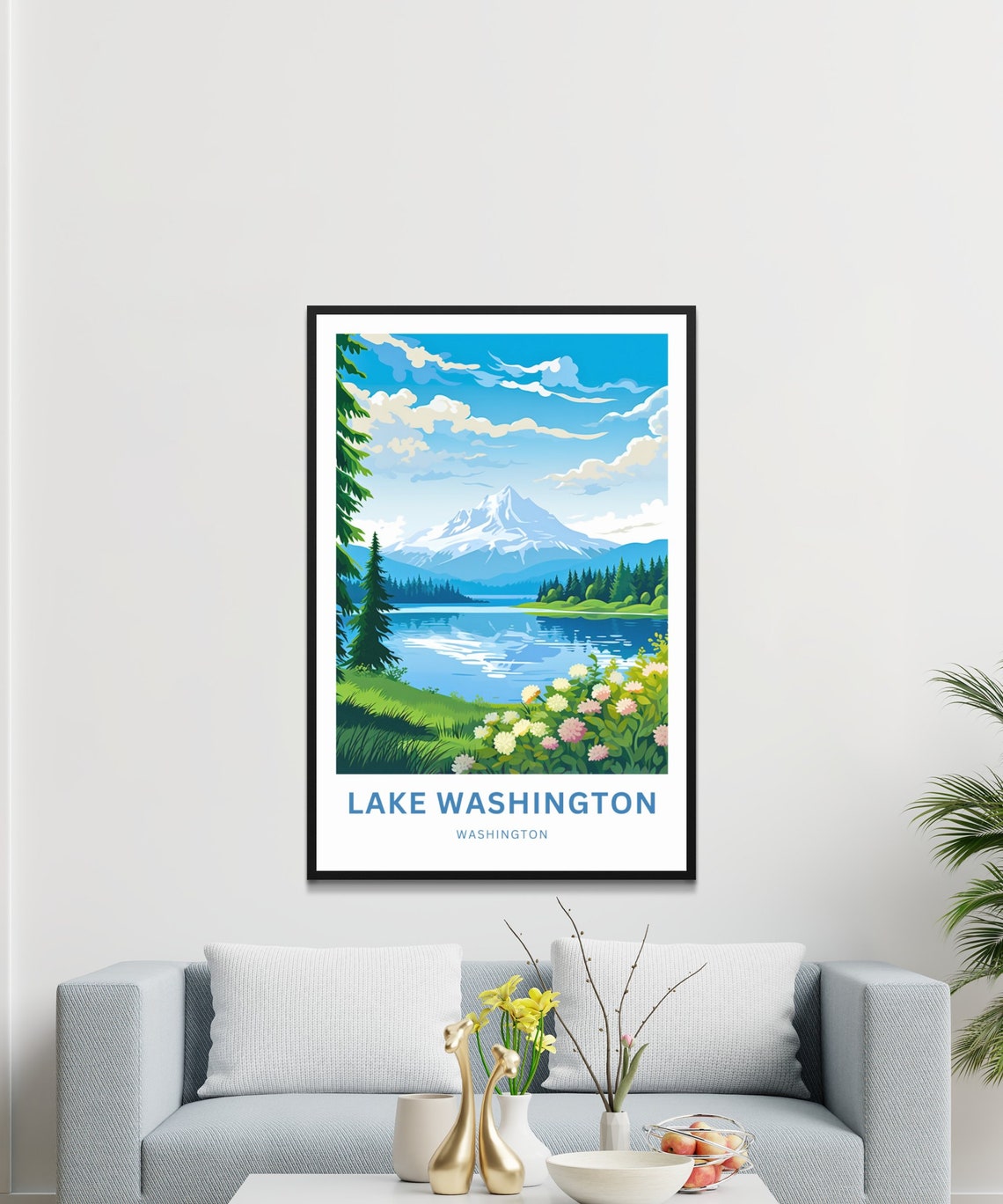 Lake Washington Snowcapped Peak Wildflower Lake Scene Poster - Image 3