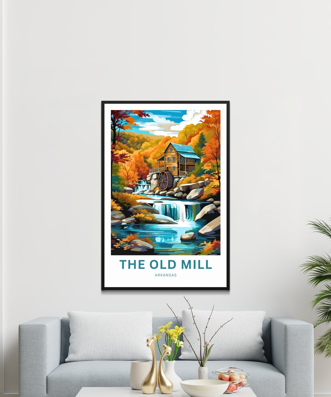The Old Mill Arkansas Rustic Waterwheel Fall Foliage Travel Poster - Image 3