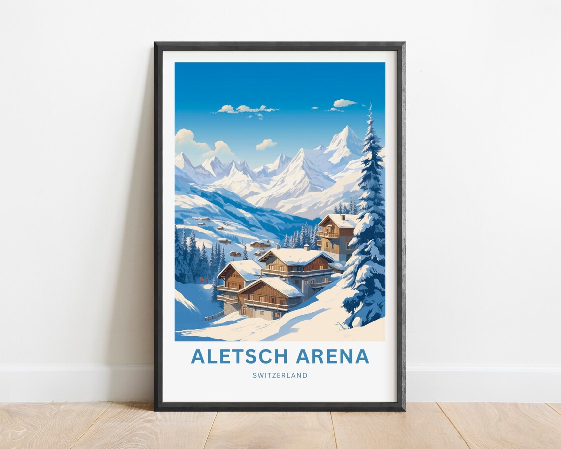 Aletsch Arena Switzerland Snowy Chalets Winter Wonderland Poster