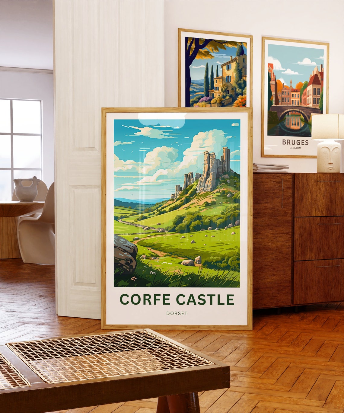 Personalized Corfe Castle Dorset Hilltop Ruins View Travel Poster - Image 5