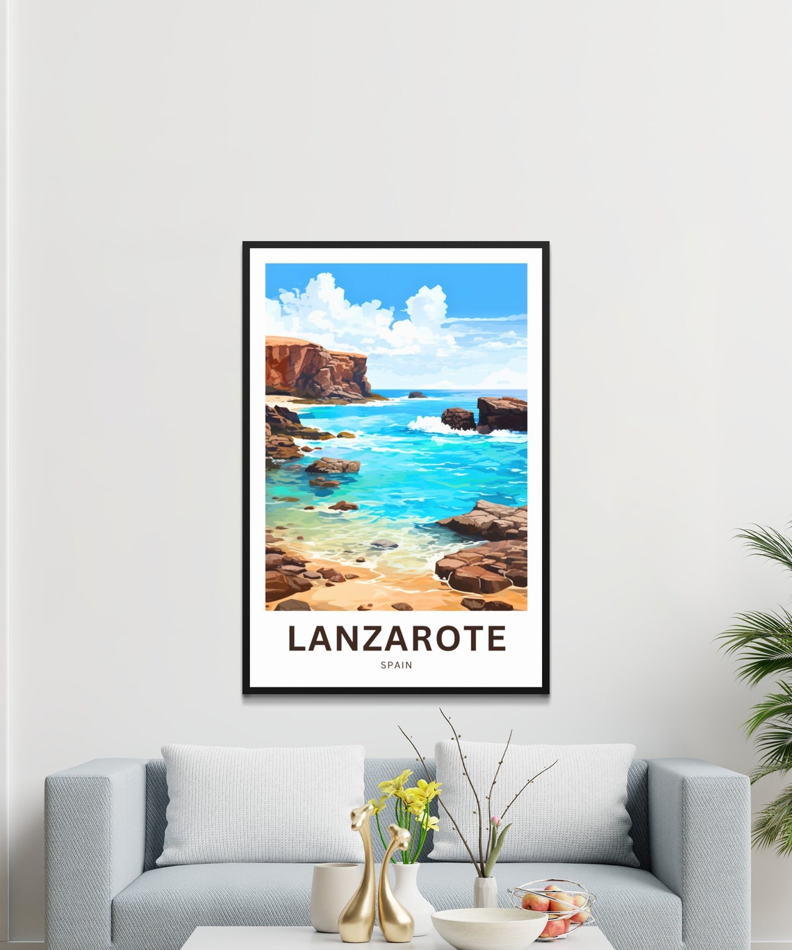 Lanzarote Spain Travel Poster Volcanic Coast Turquoise Sea Art - Image 3