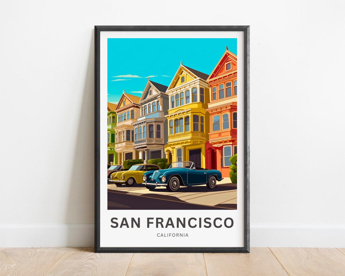 San Francisco Painted Ladies Classic Convertible Vintage Travel Poster