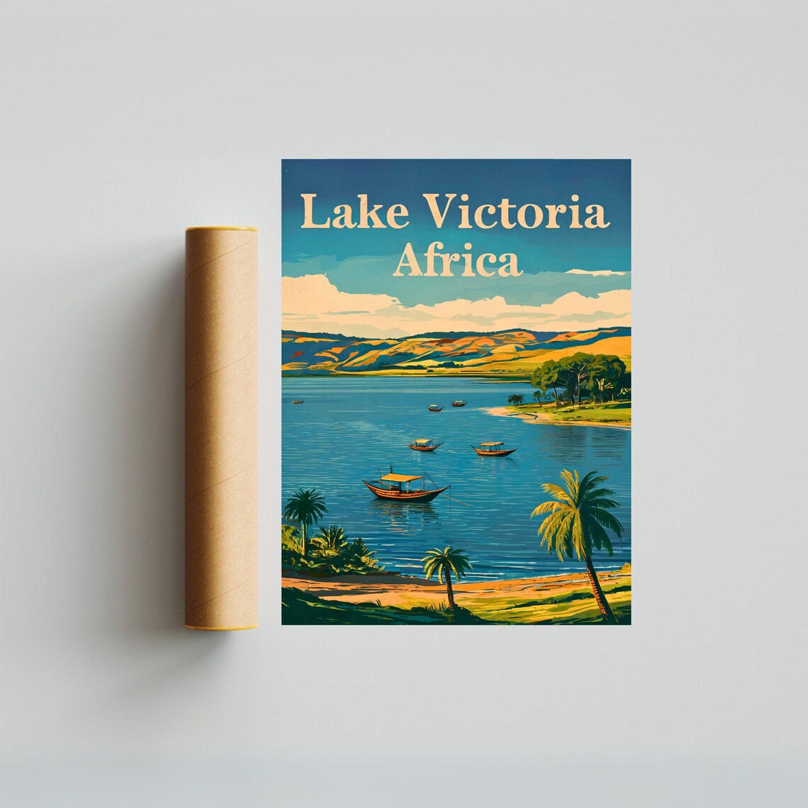 Lake Victoria Africa Fishing Boats Palms Lake Scene Travel Poster - Image 2