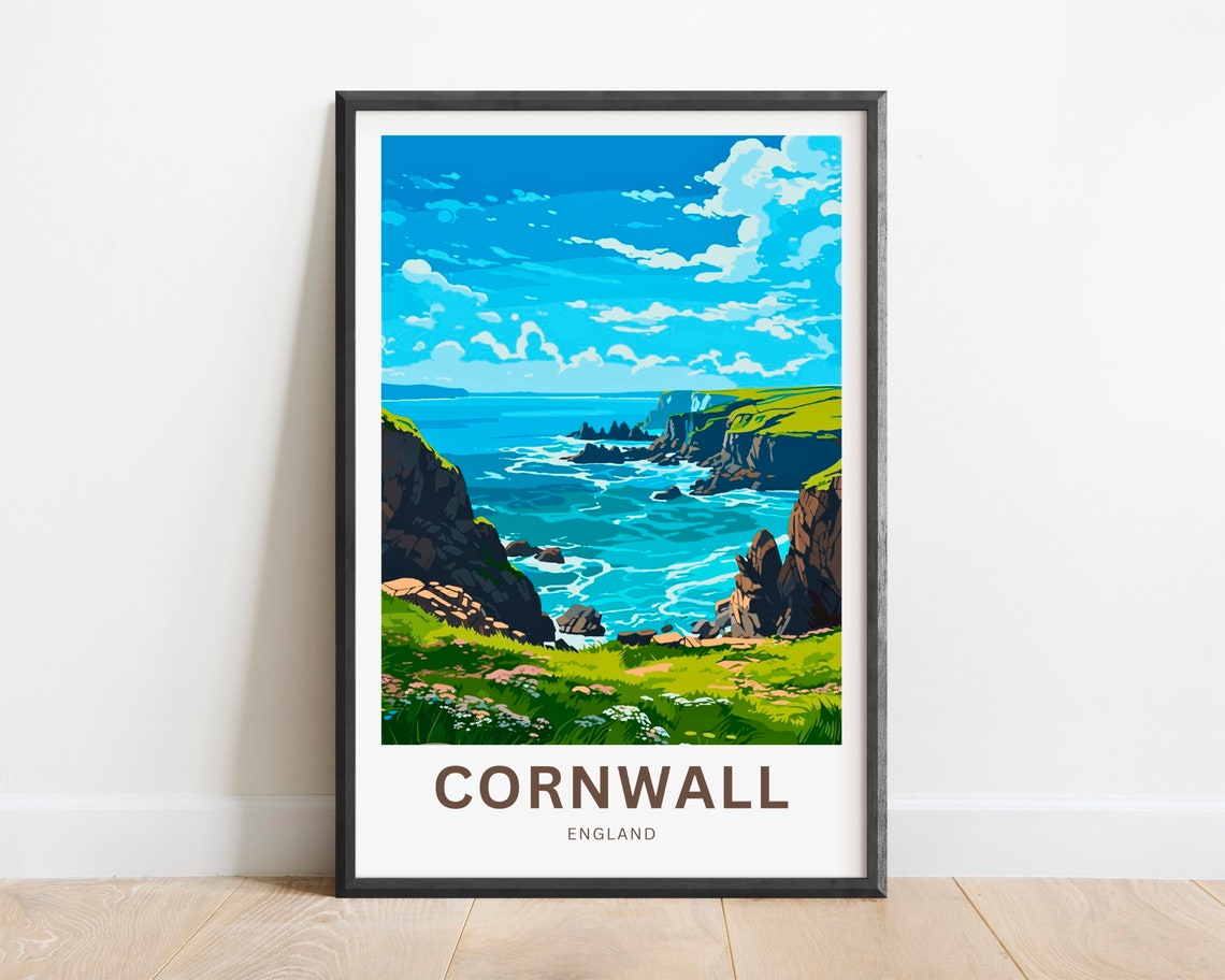 Cornwall England Rugged Sea Cliffs and Wildflower Meadows Poster