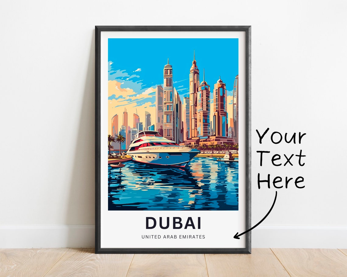 Dubai Marina Yacht Skyscrapers Personalized Travel Poster UAE City Art