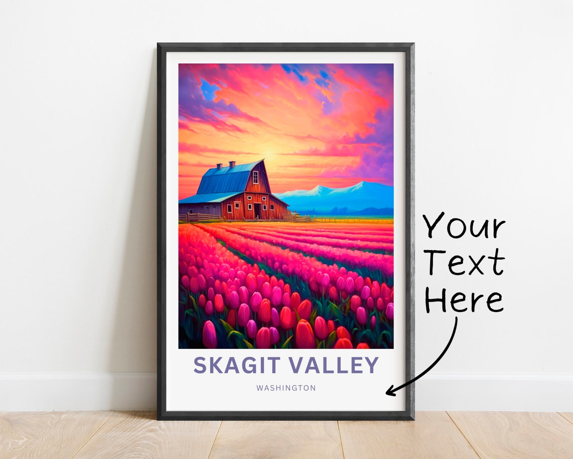 Skagit Valley Washington Personalized Tulip Barn Travel Poster