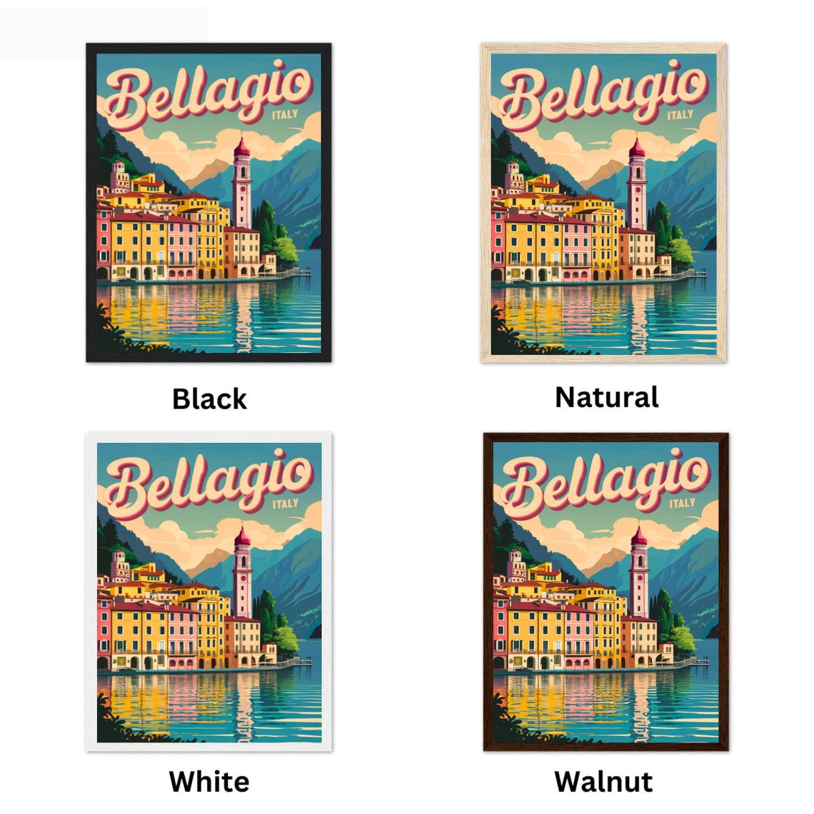 Bellagio Italy Lake Town Bell Tower Waterfront Vintage Travel Poster - Image 4
