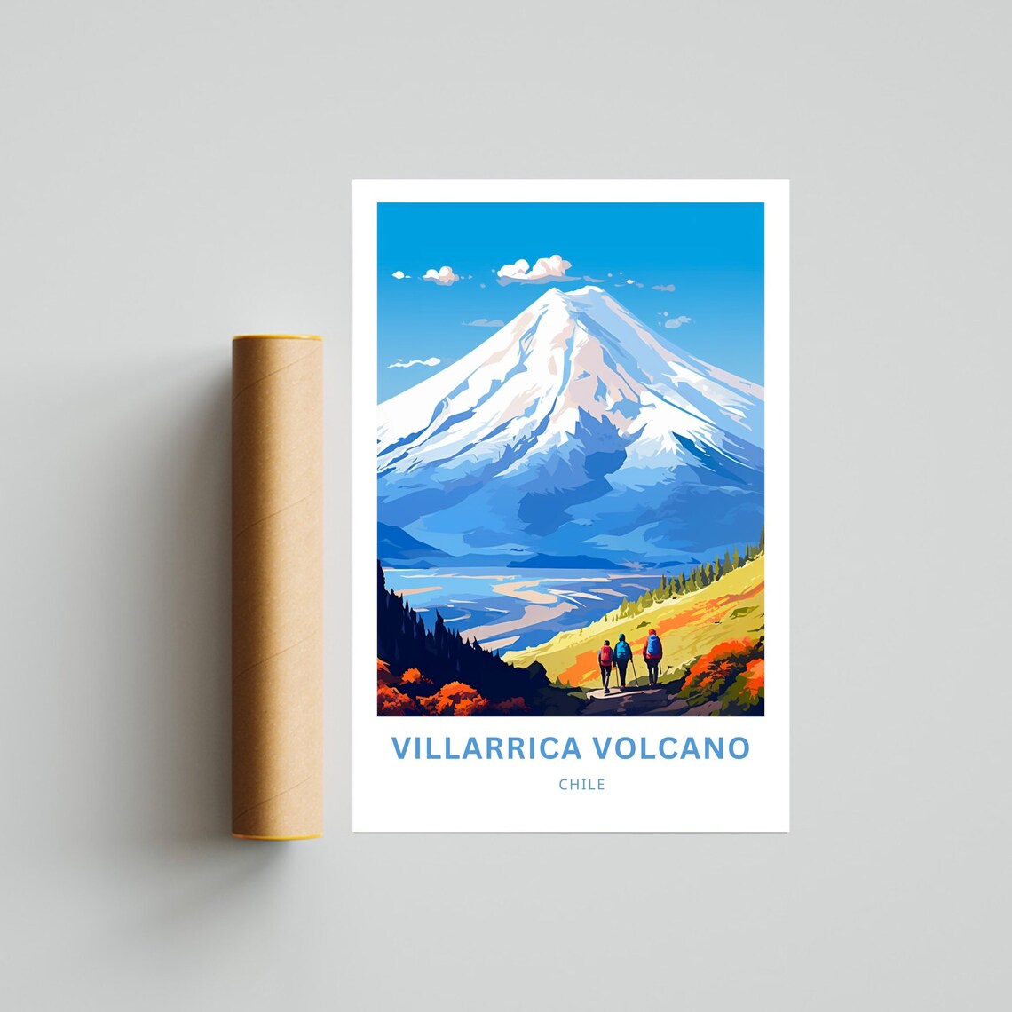 Villarrica Volcano Chile Snowcapped Summit Hikers Trail Vista Poster - Image 4