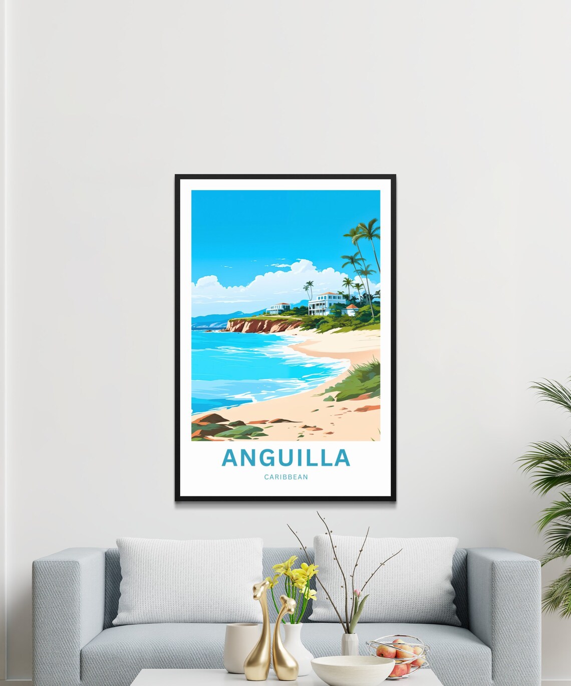 Anguilla Caribbean Red Rock Cliff Villas Beach Vintage Travel Poster - Image 3