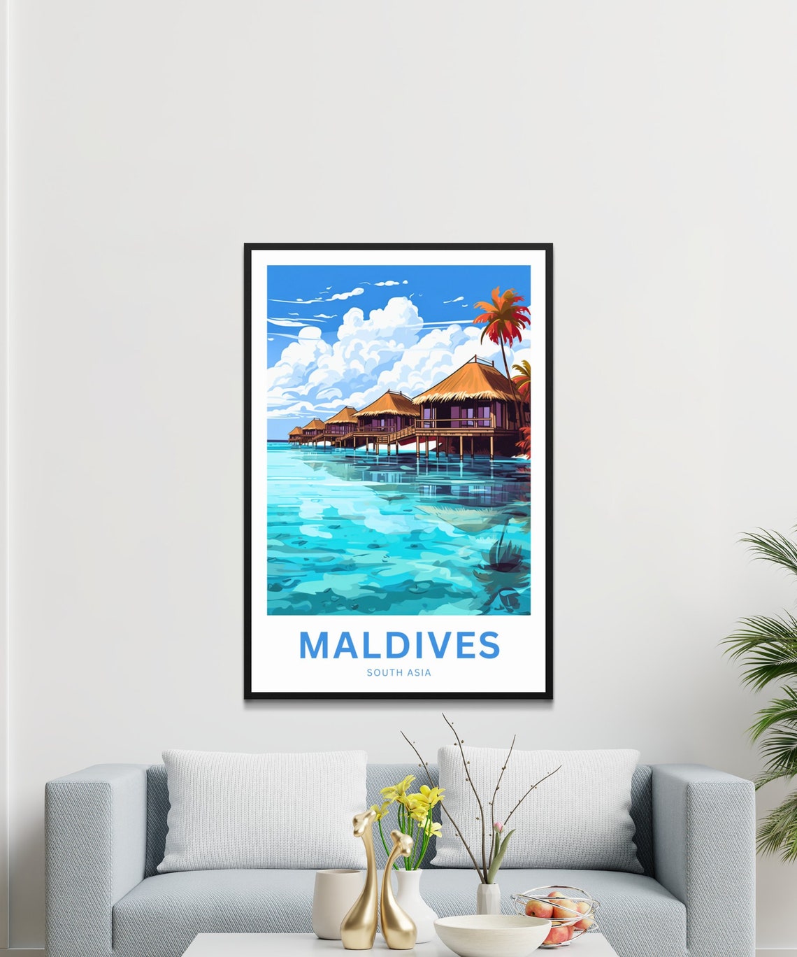 Maldives Tropical Overwater Bungalow Resort Lagoon Travel Poster - Image 3