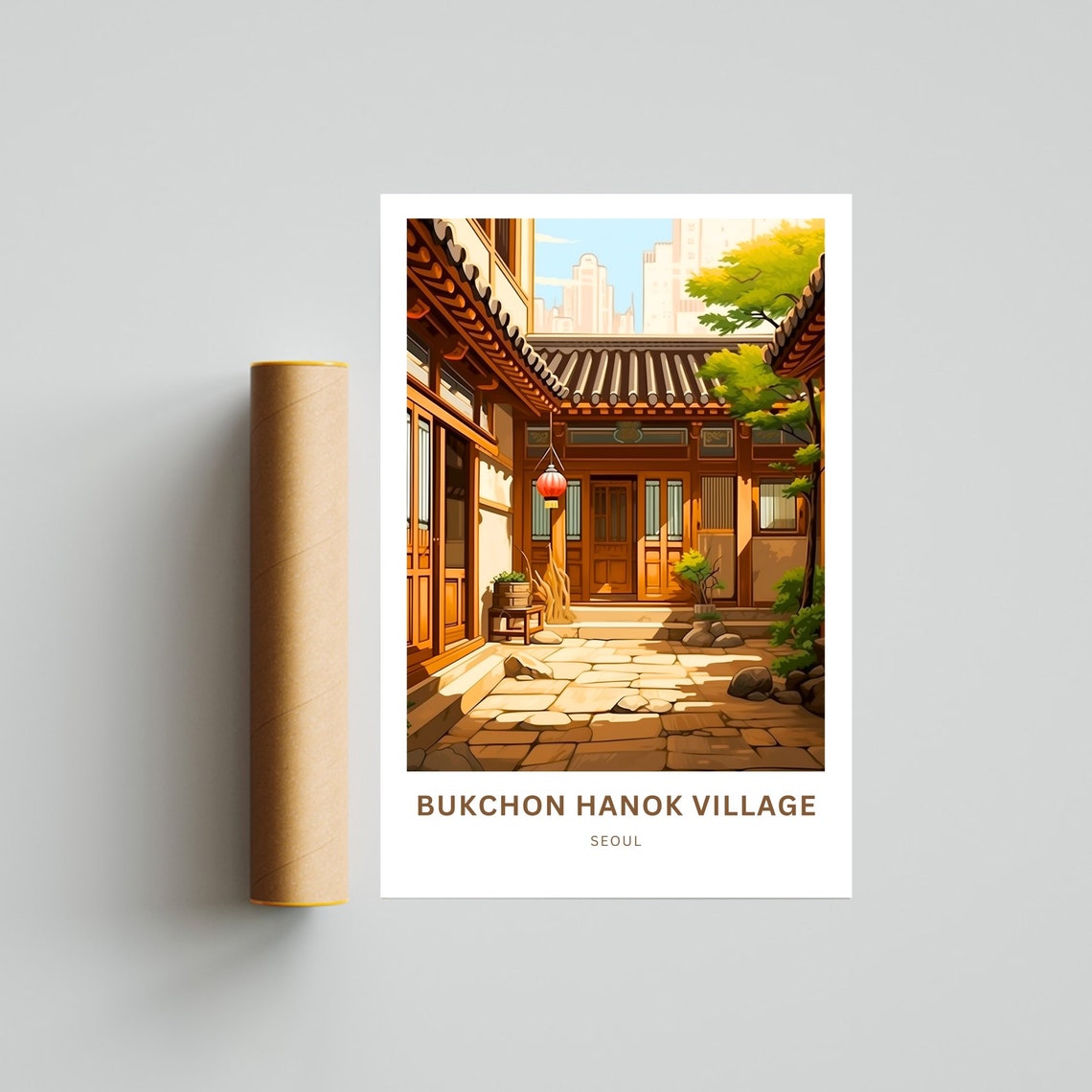 Bukchon Hanok Village Seoul Courtyard Custom Text Personalized Poster - Image 4