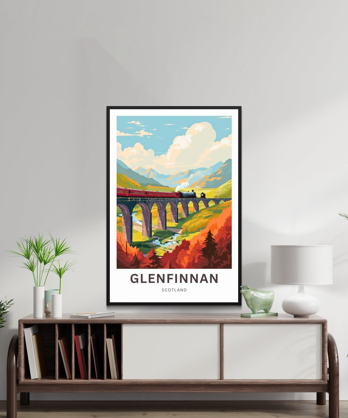 Glenfinnan Viaduct Fiery Autumn Red Train Scotland Travel Poster - Image 2