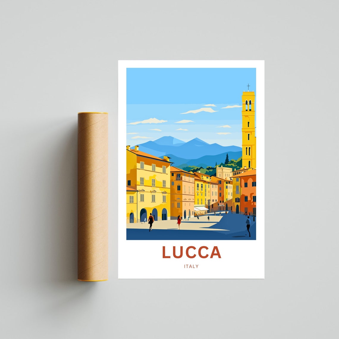 Lucca Italy Old Town Street Golden Bell Tower Tuscany Poster - Image 4