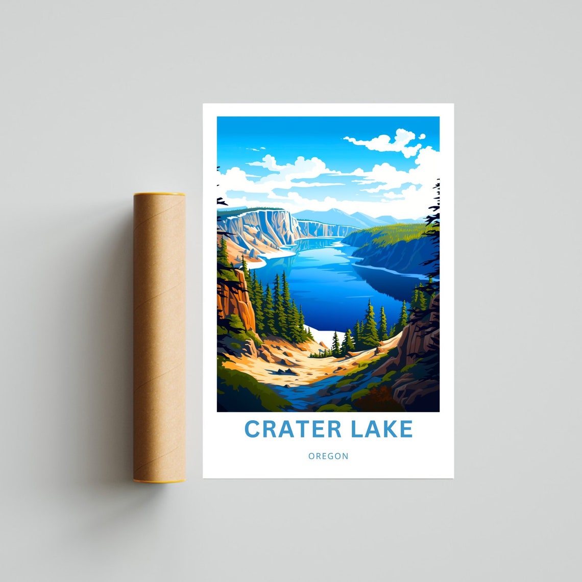 Crater Lake Oregon Custom Text Blue Caldera Pine Forest Travel Poster - Image 4