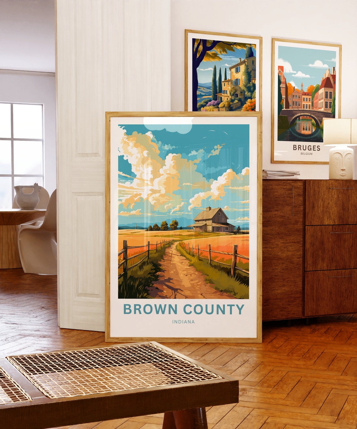 Brown County Indiana Barn Golden Wheat Field Dirt Path Poster - Image 5