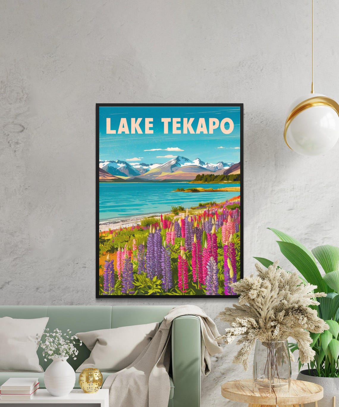 Lake Tekapo Lupine Flowers Turquoise Lake Snowy Peak Travel Poster - Image 2