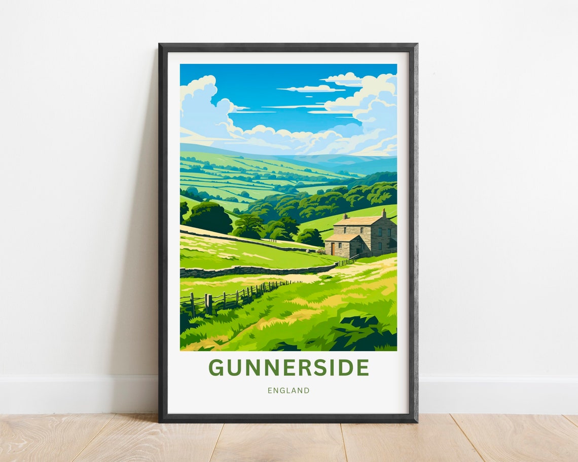 Gunnerside England Yorkshire Dales Valley Vintage Travel Poster