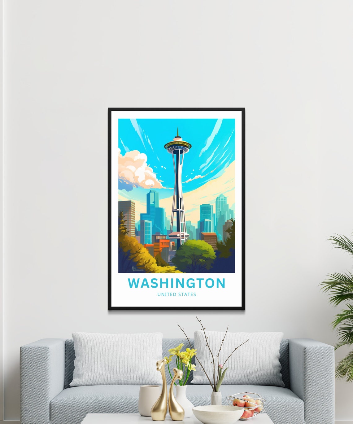 Washington Seattle Space Needle Skyline Cityscape Travel Poster - Image 3