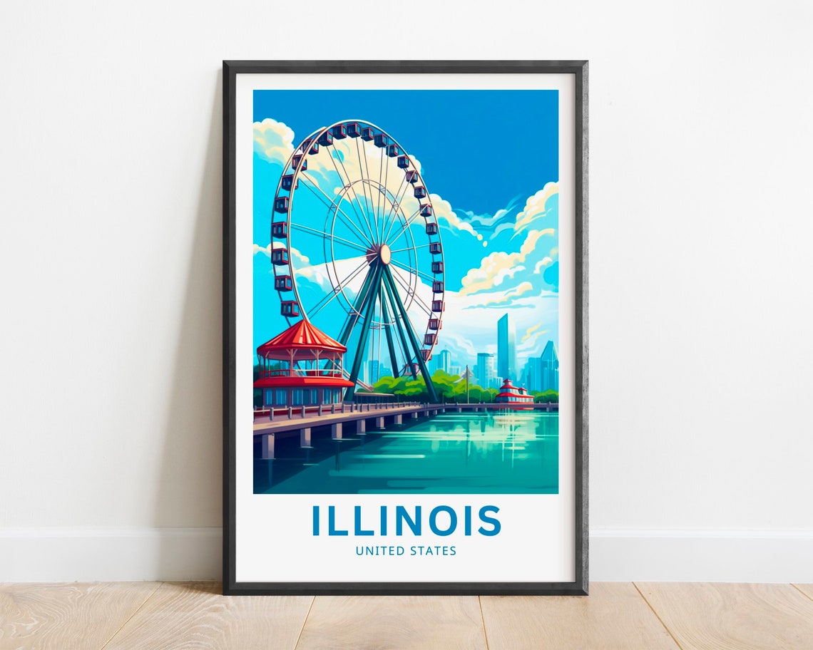 Illinois Navy Pier Ferris Wheel Chicago Lakefront Travel Poster