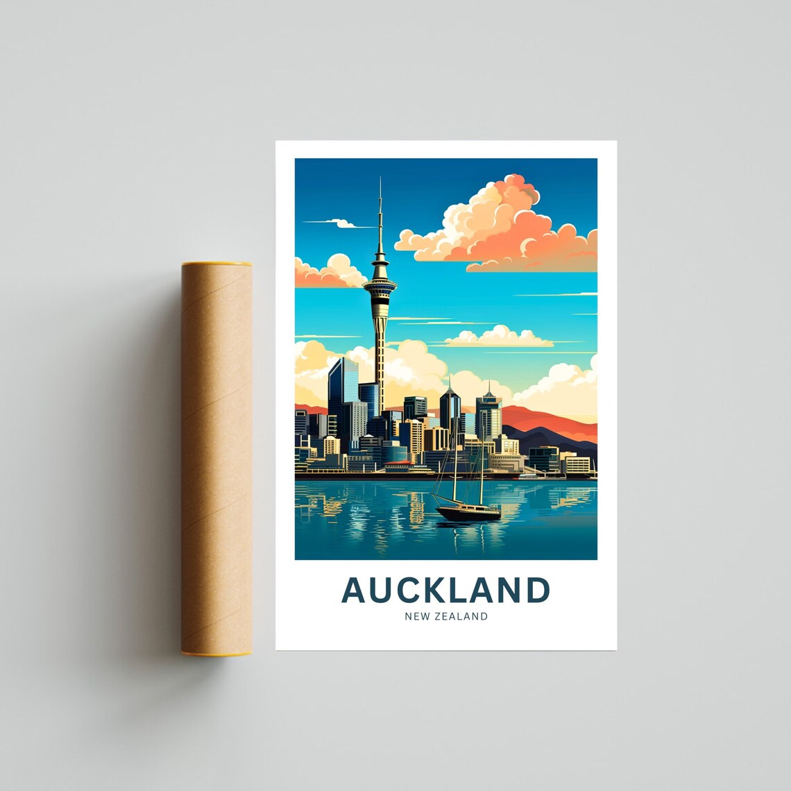 Auckland Personalized Sky Tower Skyline New Zealand Travel Poster - Image 4