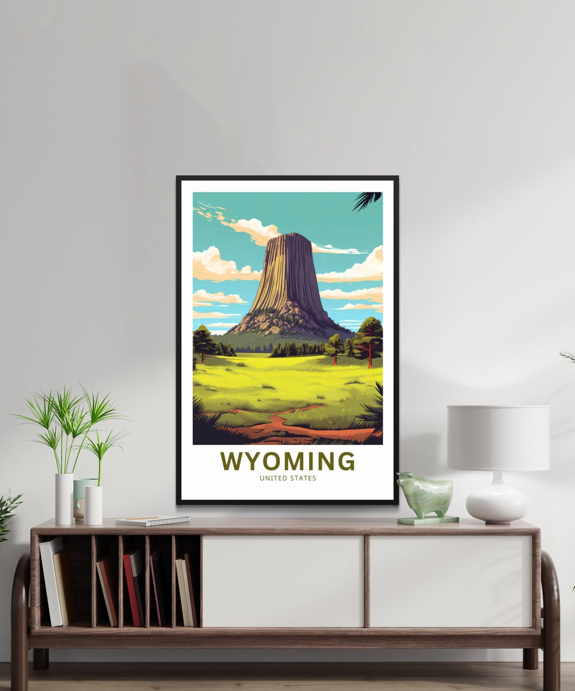 Wyoming Devils Tower Over Green Prairie Landscape Travel Poster - Image 2