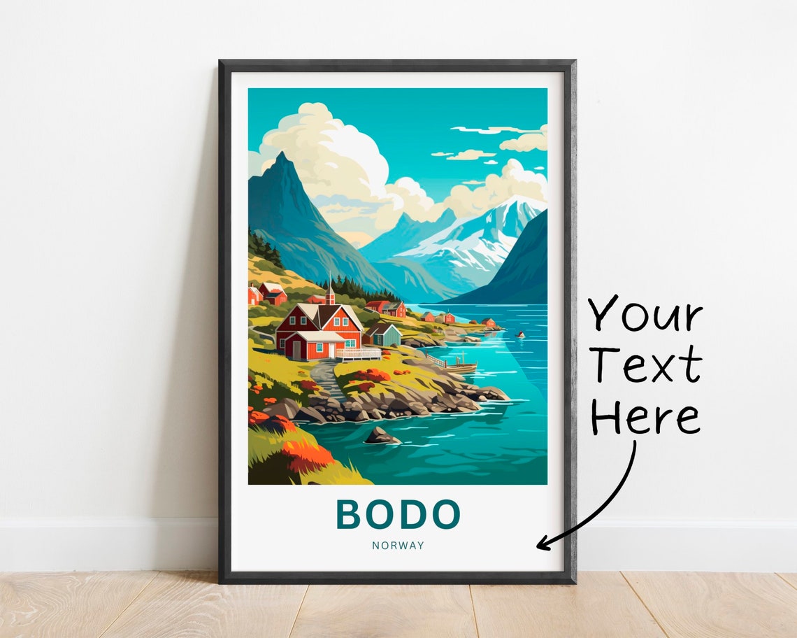 Bodo Norway Fjord Village Red Cabins Personalized Travel Poster