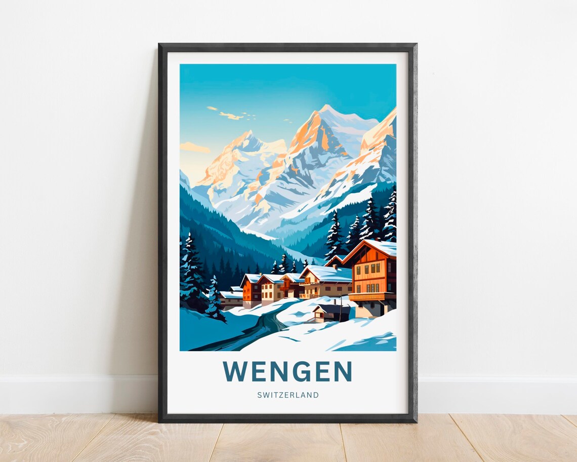 Wengen Switzerland Snowy Alpine Village Mountain Travel Poster
