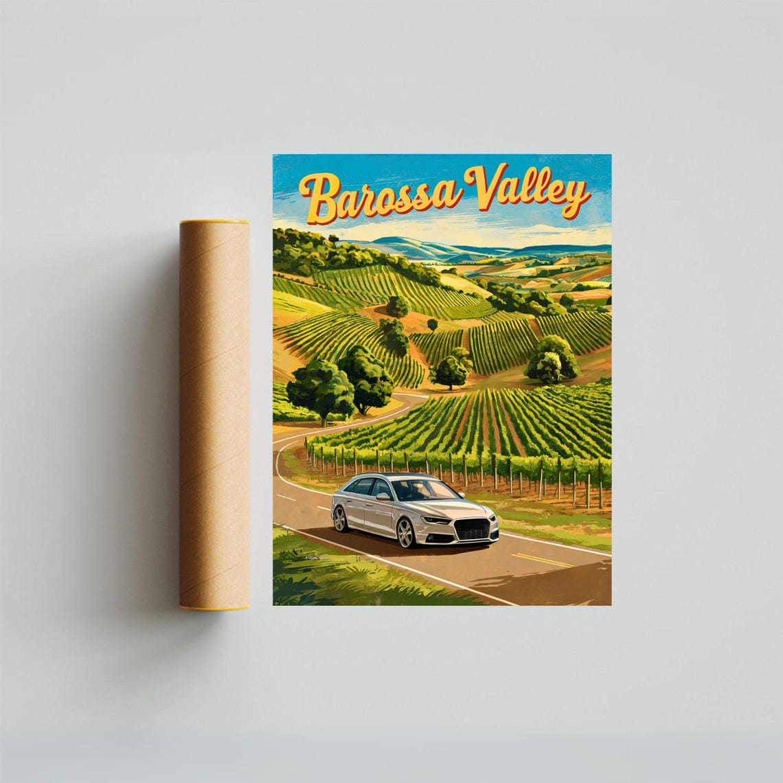 Barossa Valley Vintage Poster with Vineyards and Car on Wine Road - Image 4