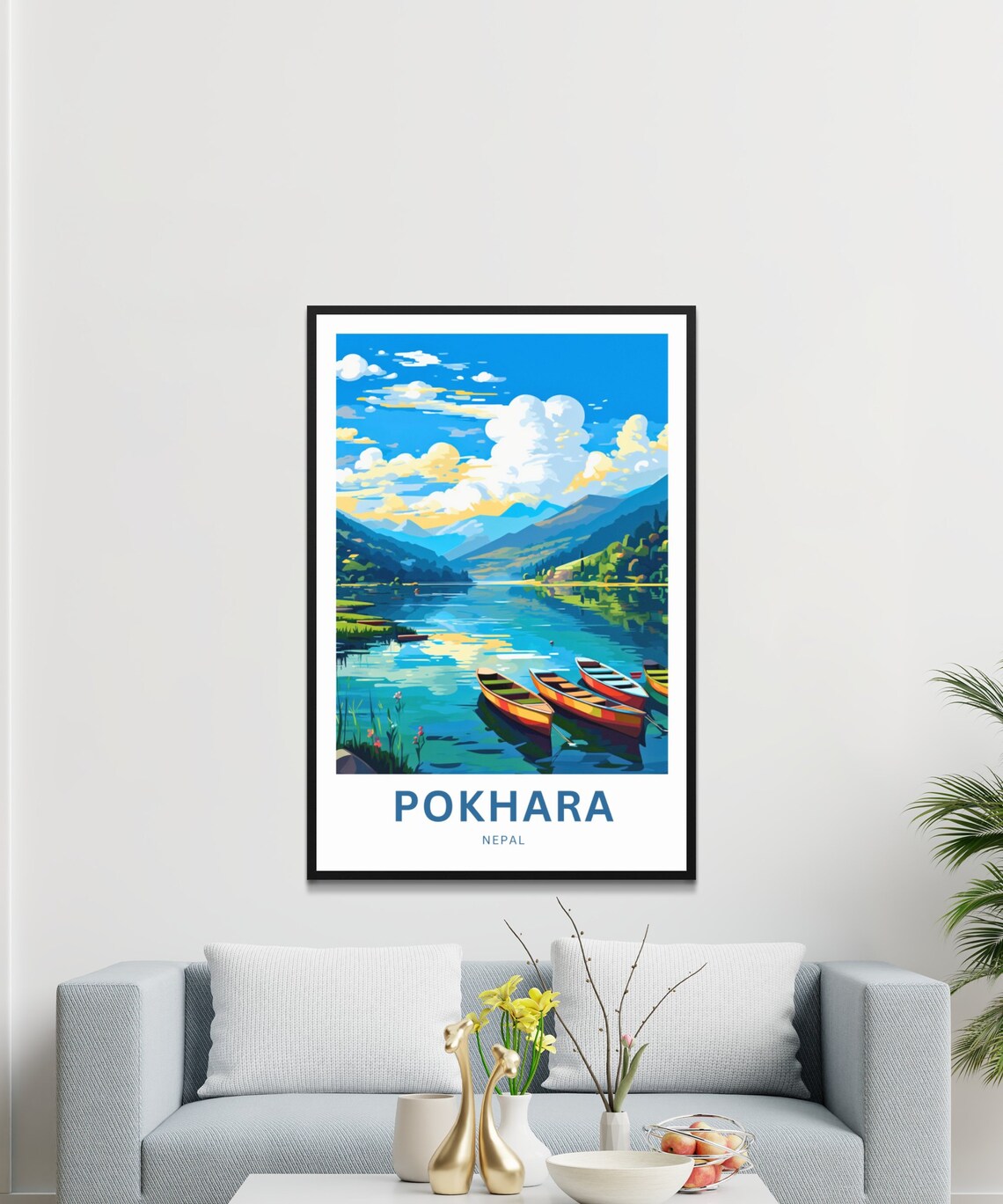 Personalized Pokhara Nepal Colorful Boats on the Lake Poster - Image 3