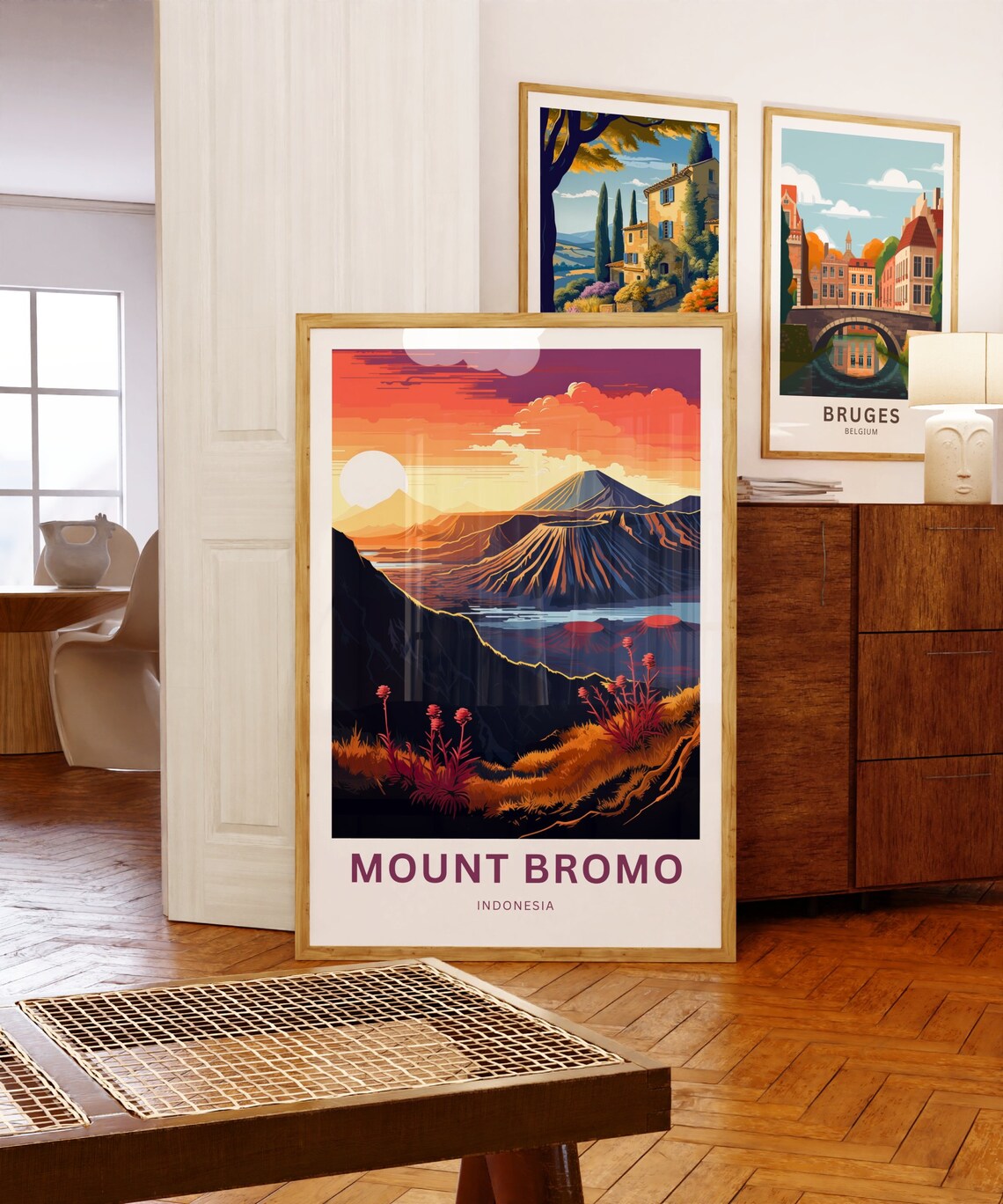 Mount Bromo Indonesia Sunset Volcano and Wildflowers Art Poster - Image 5