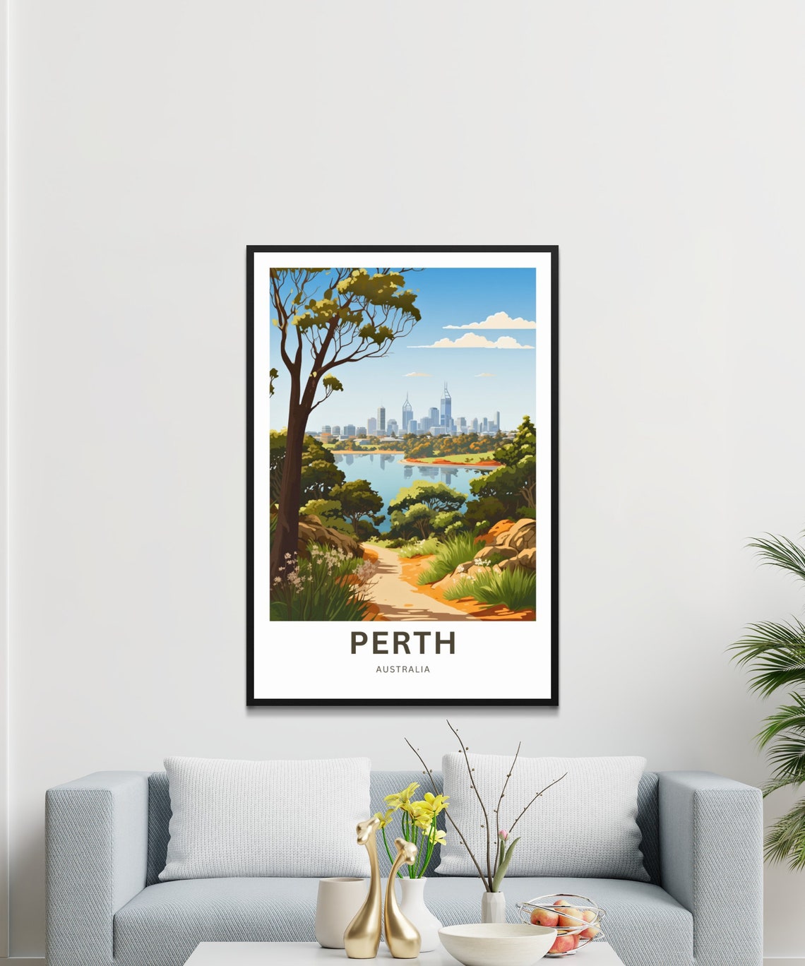 Perth Australia Native Bush Path Gum Trees City View Travel Poster - Image 3