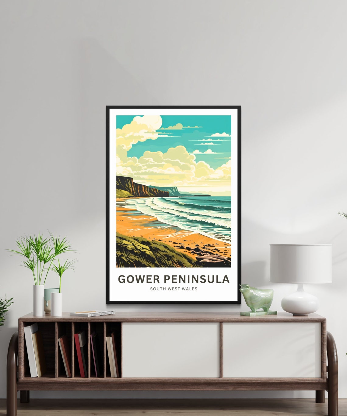 Gower Peninsula South West Wales Sandy Beach Cliffs Travel Poster - Image 2