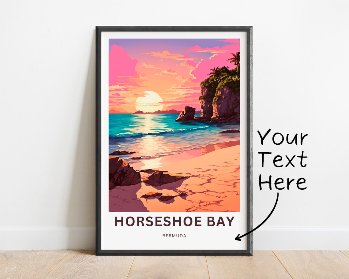 Horseshoe Bay Bermuda Sunset Beach Palm Cliffs Custom Travel Poster
