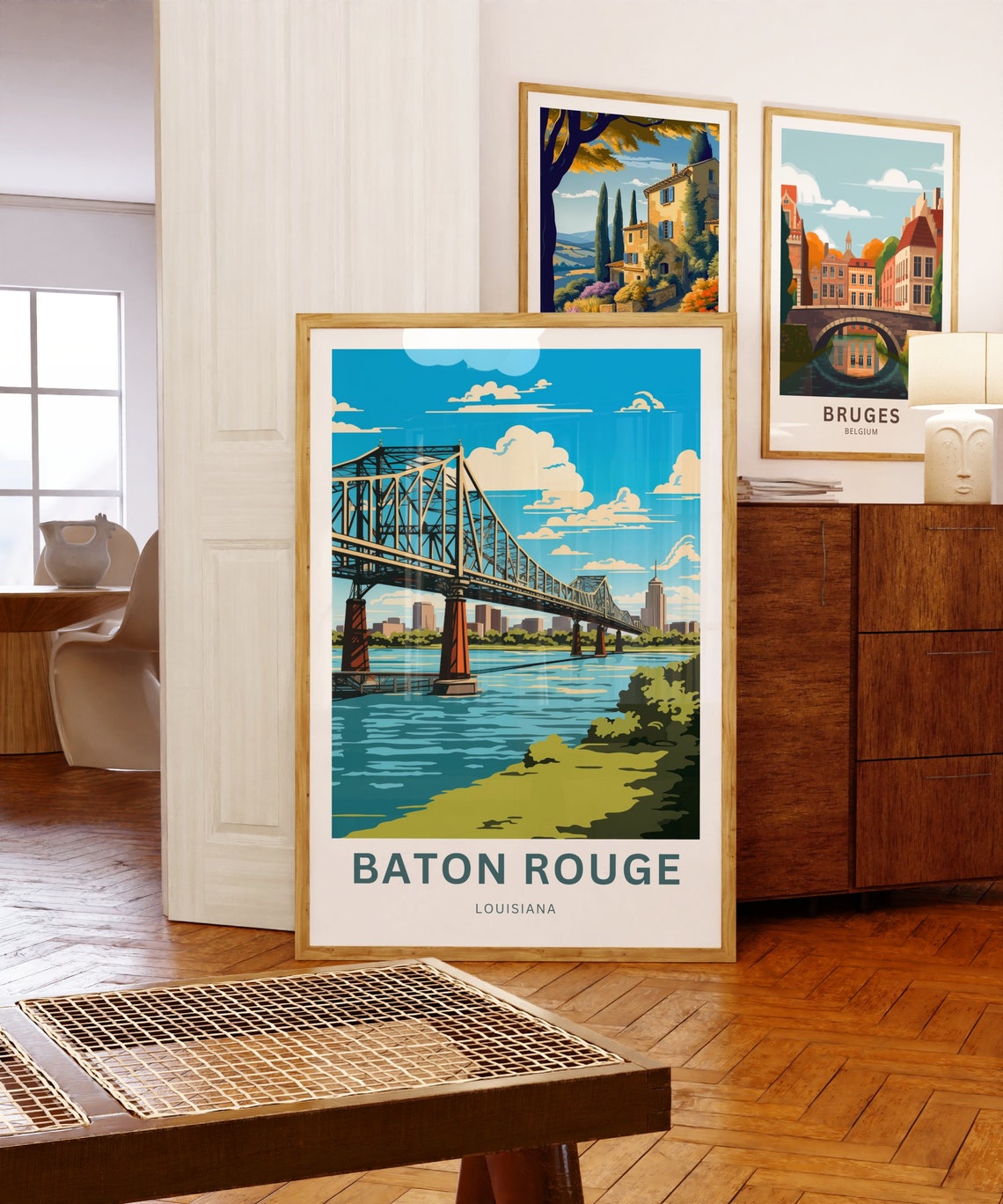 Personalized Baton Rouge Louisiana Bridge Vintage Travel Poster Gift - Image 5