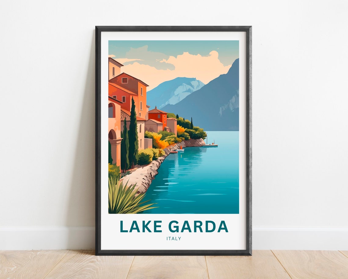 Lake Garda Italy Lakeside Village Cypress Mountains Timeless Poster