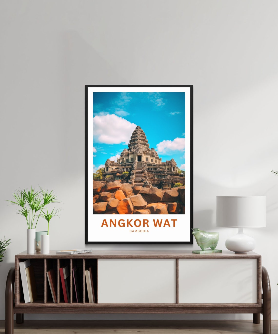 Personalized Angkor Wat Cambodia Travel Poster Ancient Stone Steps Art - Image 2