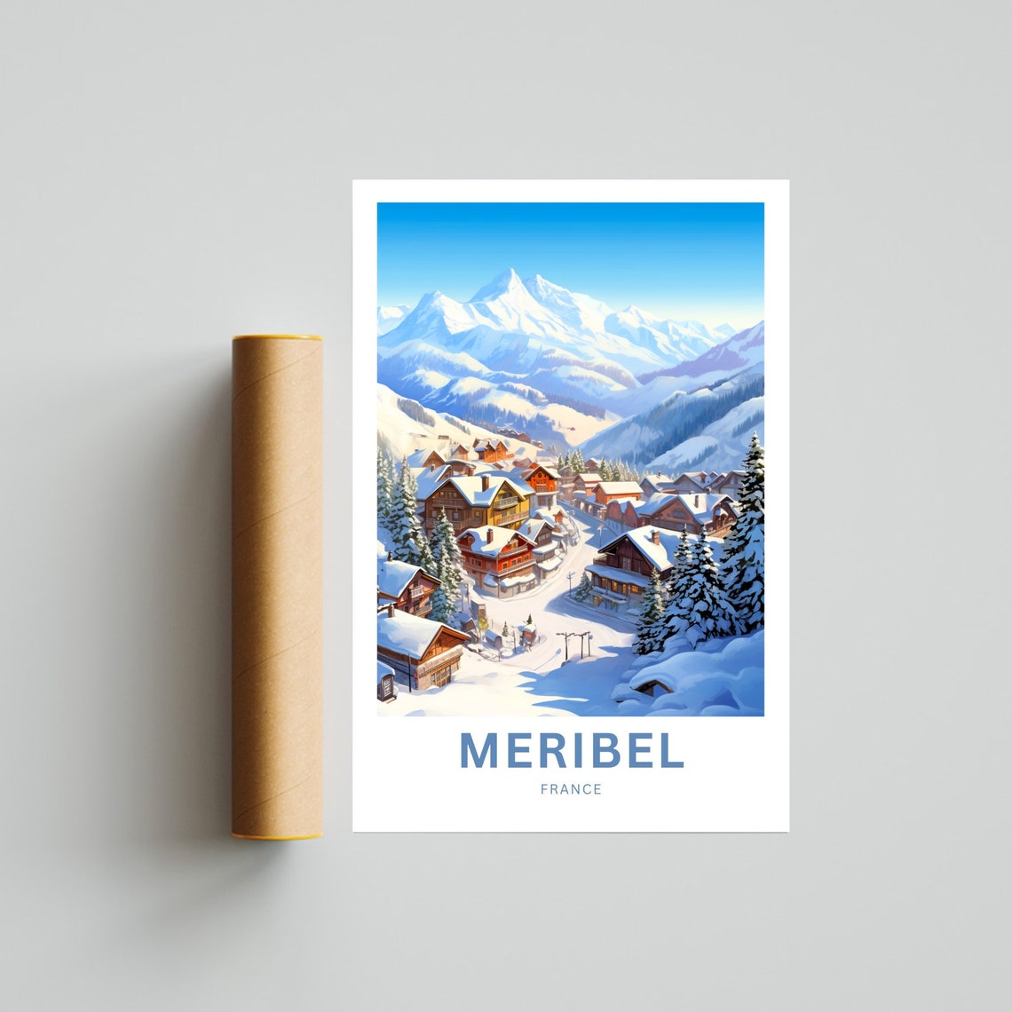 Meribel France Alpine Peak Village Snow Retro Winter Scene Poster - Image 4
