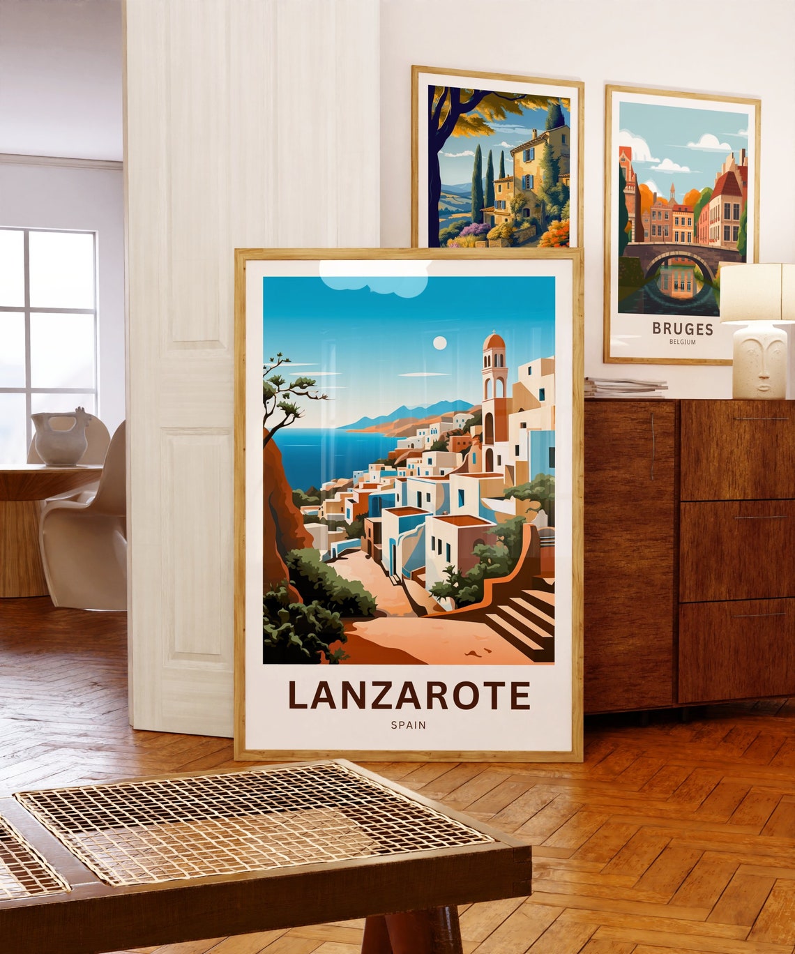 Lanzarote Spain Coastal Village Church Tower Ocean View Poster - Image 5
